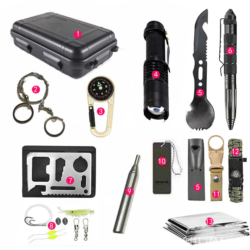 14 in 1 Outdoor Emergency Survival Gear Kit