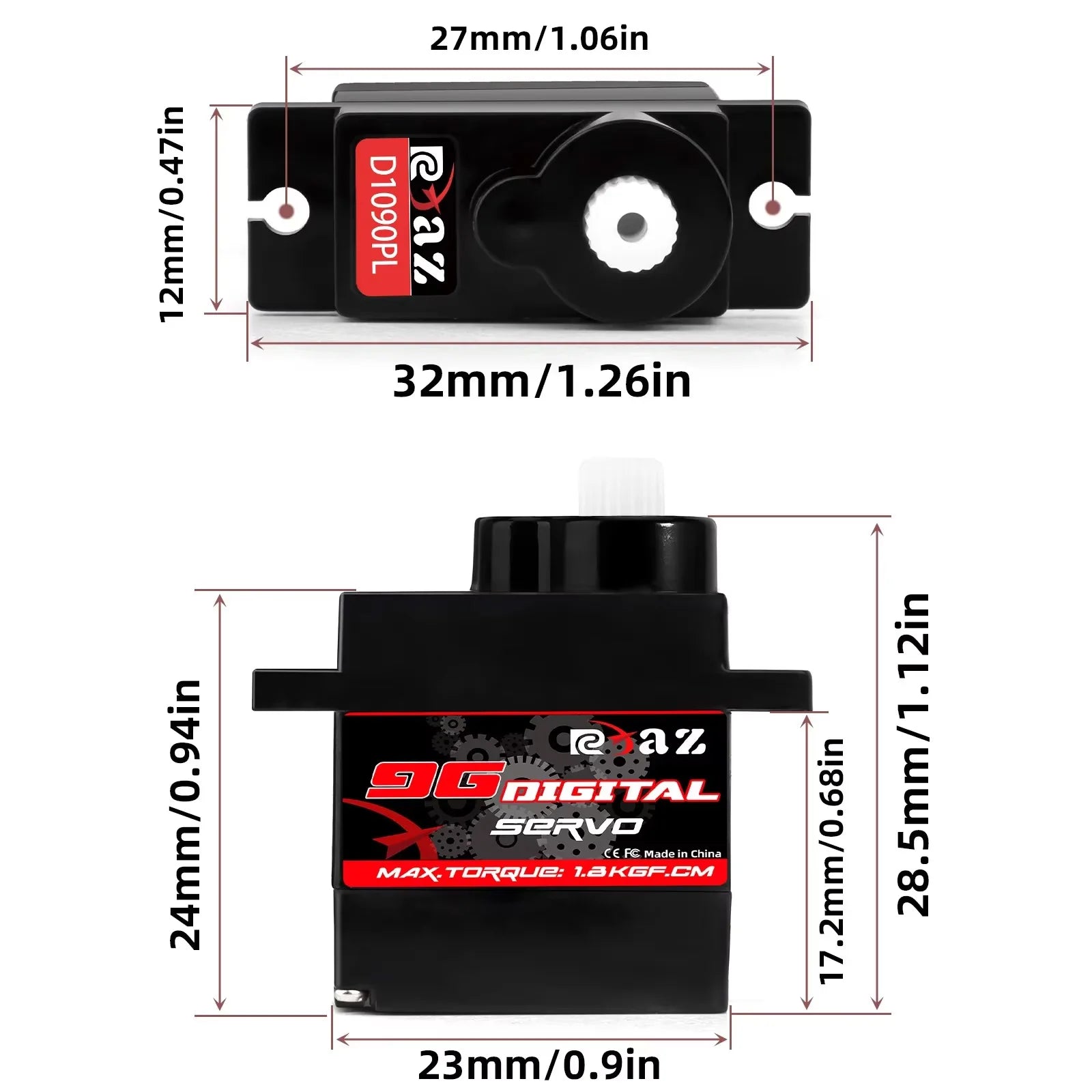 RCXAZ 9g Plastic/Iron/Copper Gear 1.6KG Digital Servo for RC