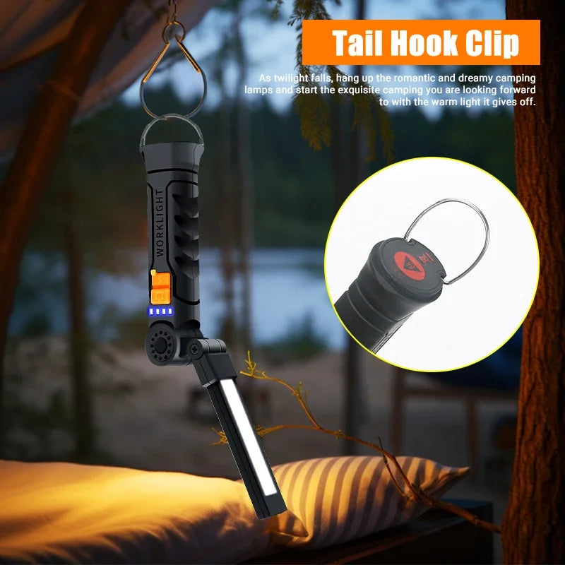 Portable COB LED Flashlight USB Rechargeable Work Light Magnetic