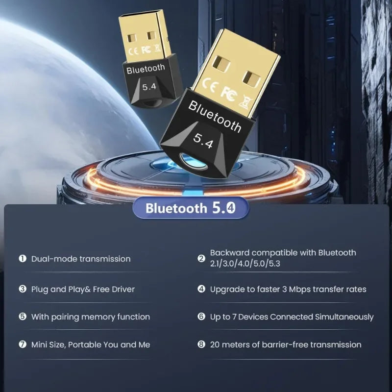 USB Bluetooth Adapter for Pc Usb Bluetooth 5.4/ 5.3/ 5.1/ 5.0 Dongle