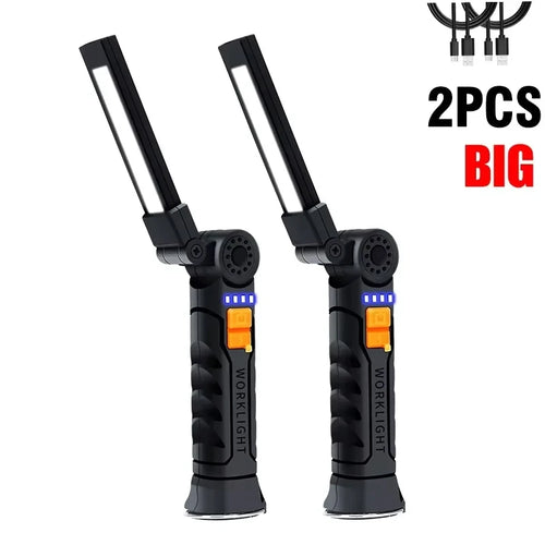 Portable COB LED Flashlight USB Rechargeable Work Light Magnetic