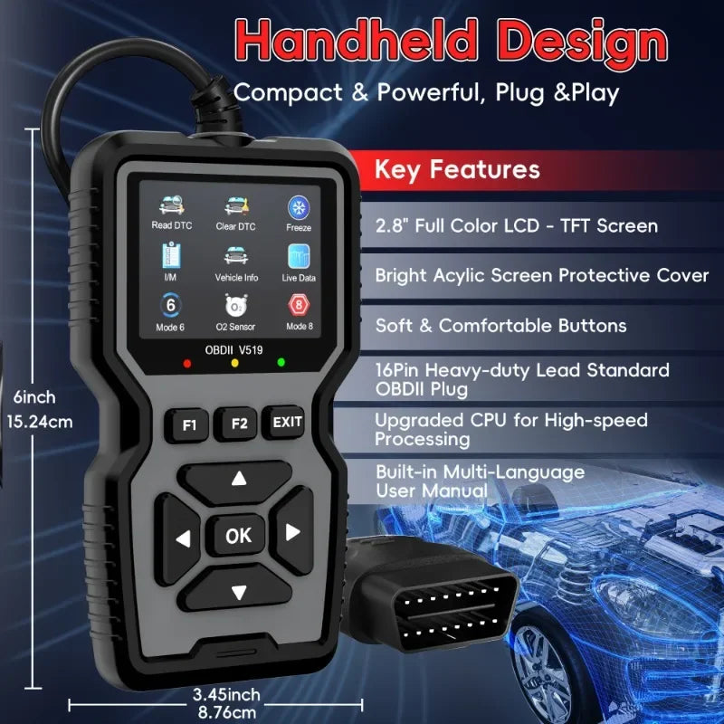 V519 OBD2 Scanner - Handheld Vehicle Inspection and Fault Diagnostic