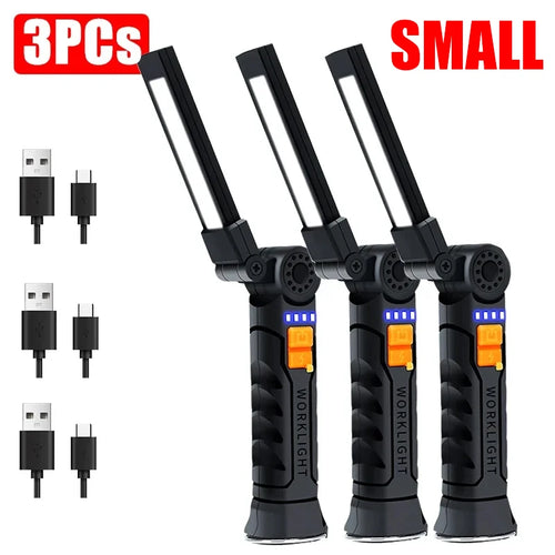 Portable COB LED Flashlight USB Rechargeable Work Light Magnetic