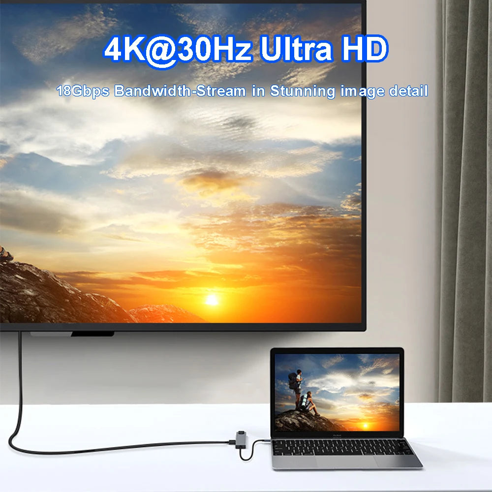 8 in 1 USB C Hub Type C 3.1 to 4K HDMI Adapter USB 3.0 Docking Station