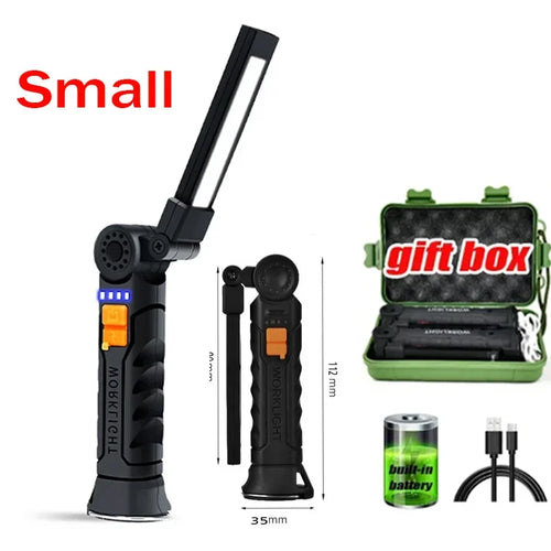 Portable COB LED Flashlight USB Rechargeable Work Light Magnetic