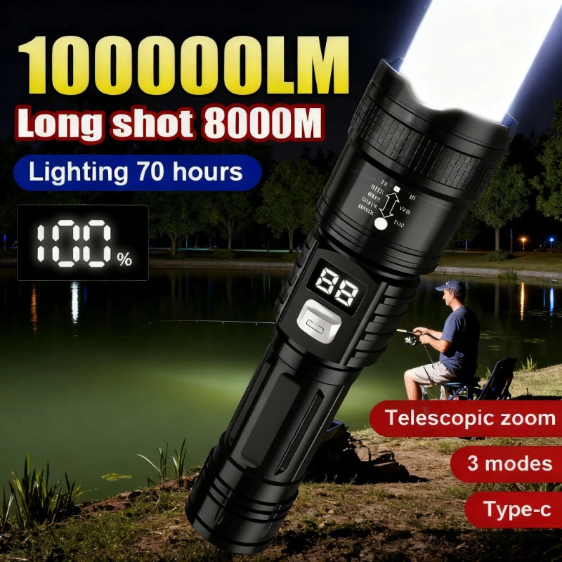 100000LM Super Bright Flashlight Rechargeable LED Torch Long Range
