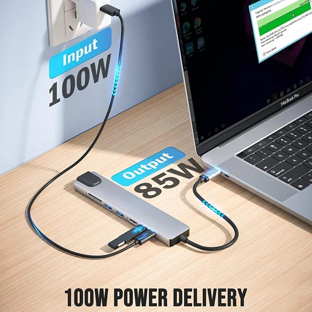 8 in 1 USB C Hub Type C 3.1 to 4K HDMI Adapter USB 3.0 Docking Station