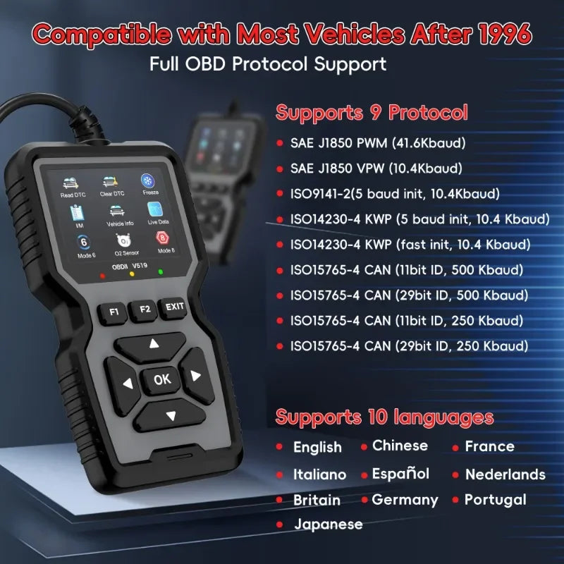V519 OBD2 Scanner - Handheld Vehicle Inspection and Fault Diagnostic