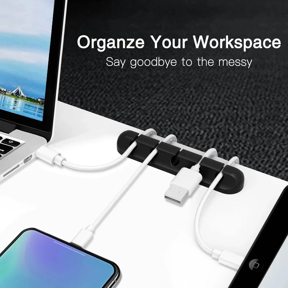 Silicone USB Cable Organizer USB Charging Cable Winder Desktop Tidy