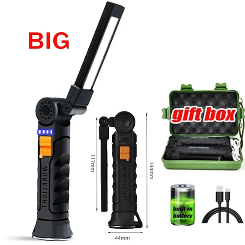 Portable COB LED Flashlight USB Rechargeable Work Light Magnetic