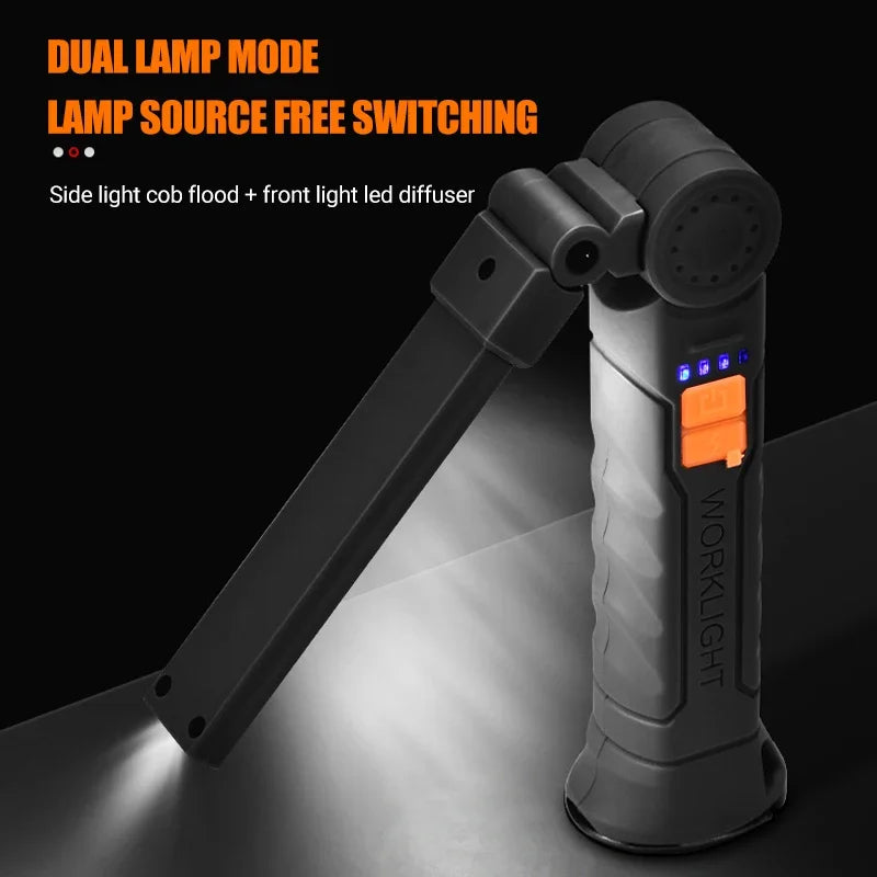 Portable COB LED Flashlight USB Rechargeable Work Light Magnetic