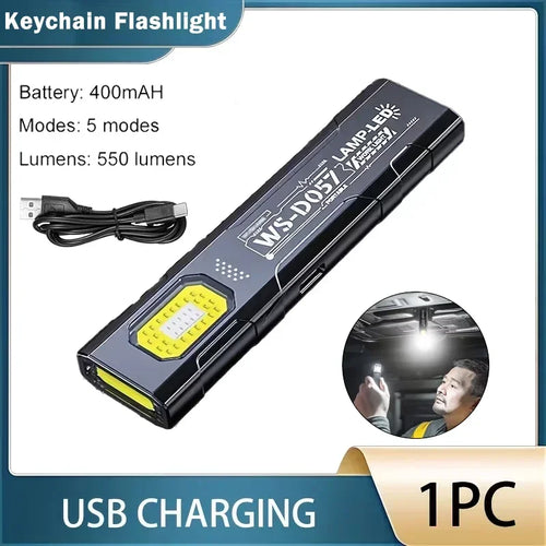 Portable COB LED Flashlight USB Rechargeable Work Light Magnetic