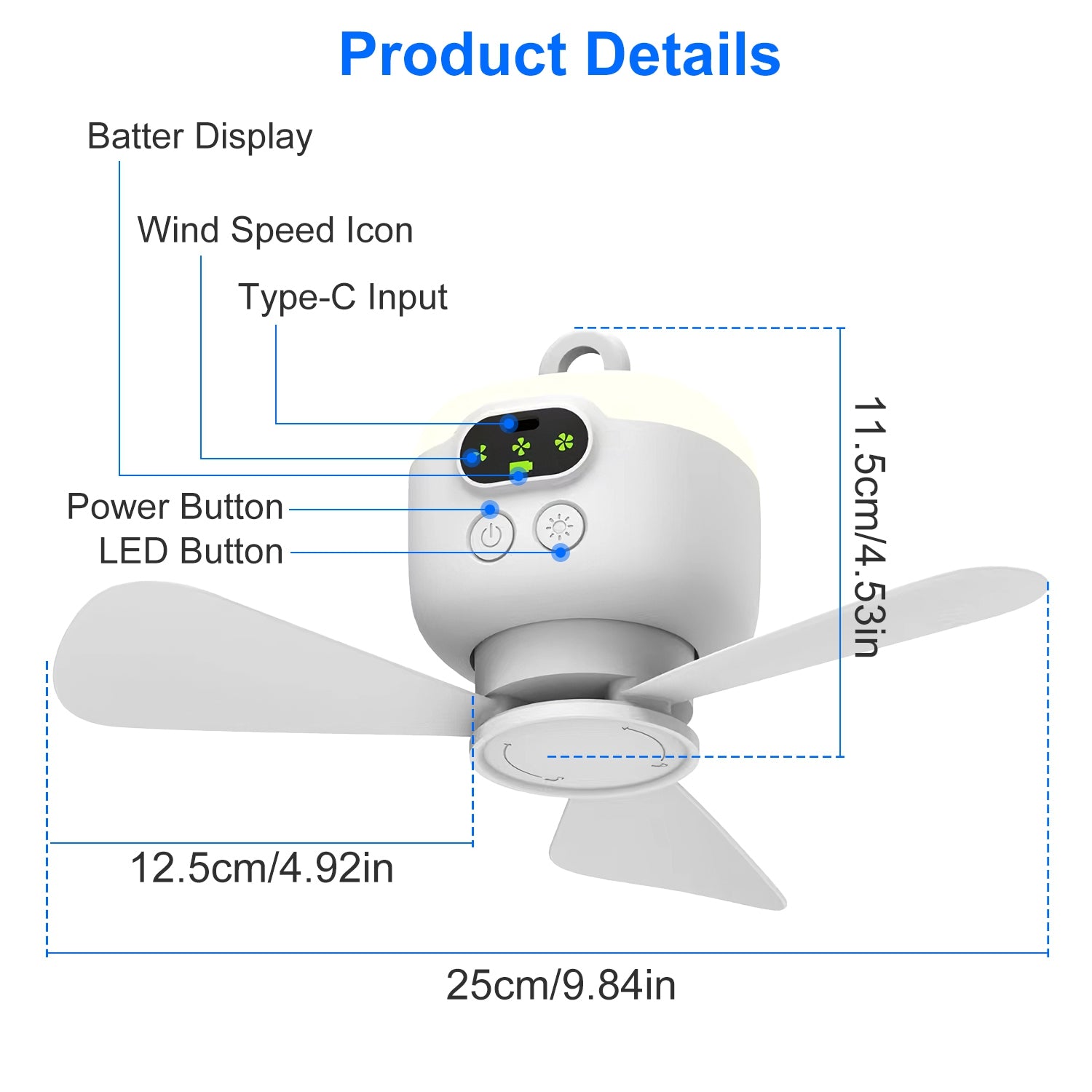 1Pc 2 In 1 Portable Camping Fan With LED Lantern 8000mAh Battery