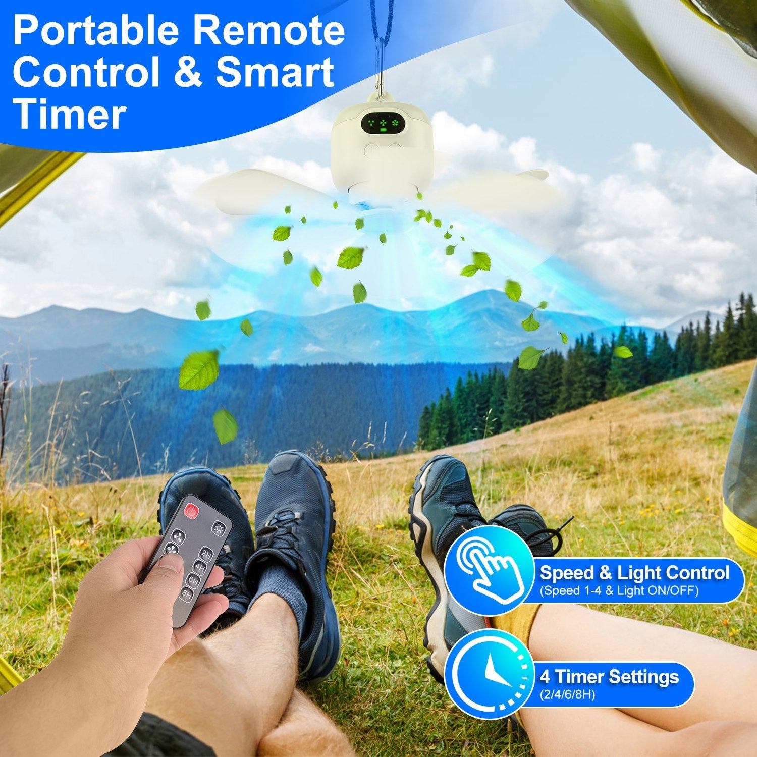 1Pc 2 In 1 Portable Camping Fan With LED Lantern 8000mAh Battery