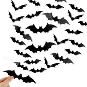 Black 3D Halloween bat decorations, 120-piece reference set